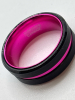 Elegant Pink Inlay Tungsten Carbide 8mm Black Wide Band Ring Size 7.5 Stamped - 4