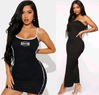2 New Size LG Women's FASHION NOVA Dresses: Boston Bound Mini Dress (Black White) & Rayna Tube Maxi Dress (Black) | Overc$60 Retail Value!