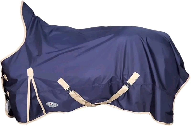 New Size 75" Hercules 347 Mid-Neck Rain Sheet for Horse | 1680 Denier Ripstop - Windproof, Waterproof & Breathable Rainsheet with Adjustable Features | Navy Blue/Beige Retails fir $149