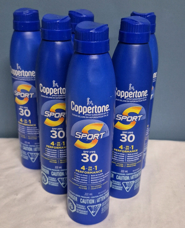 6 As New Coppertone 30 SPF Spray 222mL per Bottle EXP Oct 2025 & Aug 2026