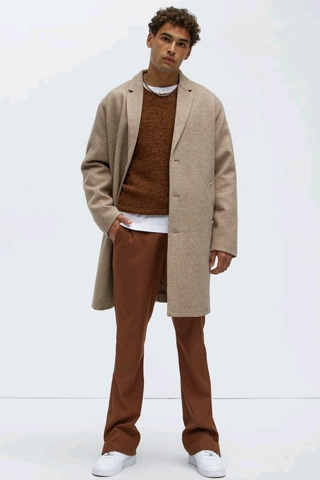New Size MED Men's NOVA MEN Out of Control Wool Like Long Coat (Tan) | Retails Over $70