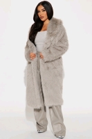 New Size SM Women's FASHION NOVA Dreamin' Big Faux Fur Coat (Grey) | Retails Over $90!