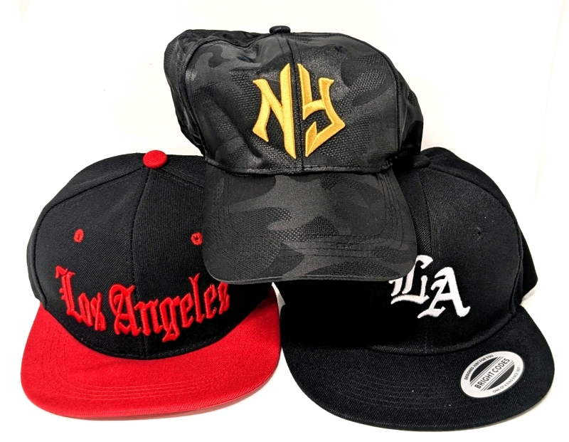 3 New Embroidered Baseball Caps : Los Angeles, LA & New York, Adjustable One Size Fits Most