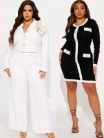 2 New Size XL Women's FASHION NOVA: Weekend Moves Tweed Suit Set (Off White) & Office Girl Ribbed Mini Dress (Black Combo) | Over $100 Retail Value!