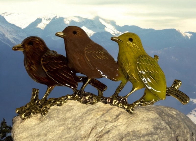 Three Elegant Birds Brooch Retro Fashion Enamel Approximately 1.20 x 2.75 Inch