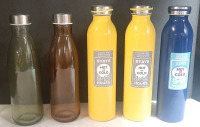 3 New 20oz Stainless Steel Thermos Bottles & 2 Clear Glass Refillable Water Bottles (10&frac12;" Tall & 10")