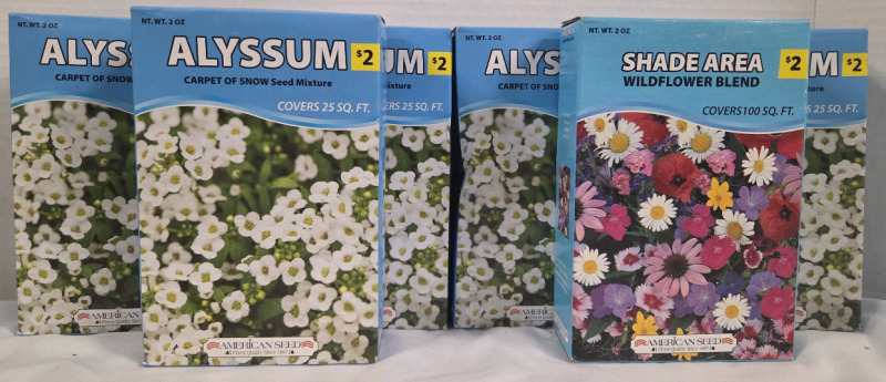 6 New Boxes | ALYSSUM | Carpet of Snow & Wildflower Seed Mixture/Blend | 2oz Ea. Covers From 25-100Sq. Ft. Ea.
