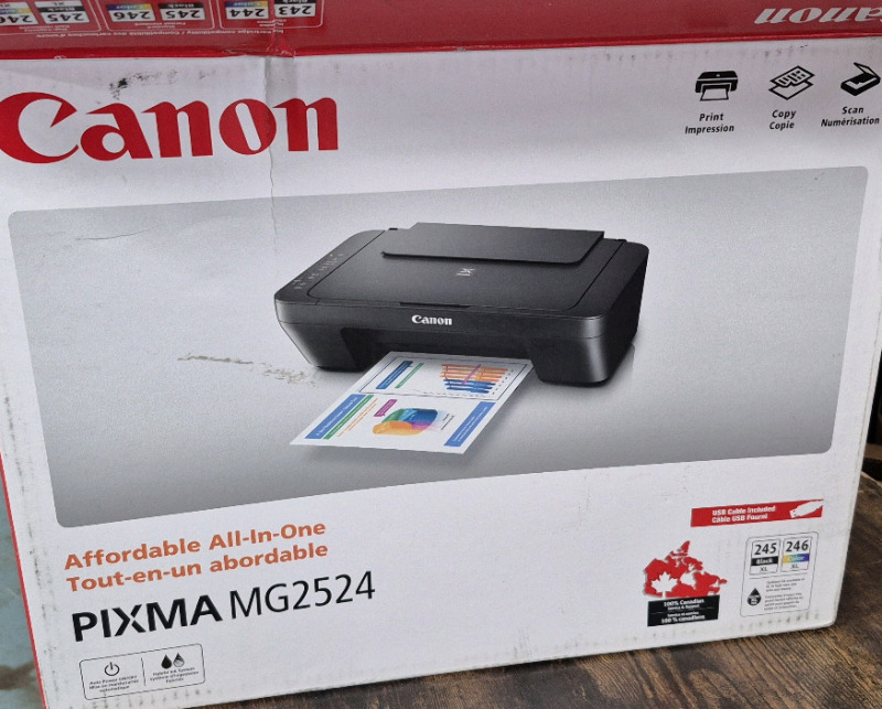 New in Box Cannon Pixma MG2500 Series Printer with Colour & Black Ink - Prints, Copies, & Scans