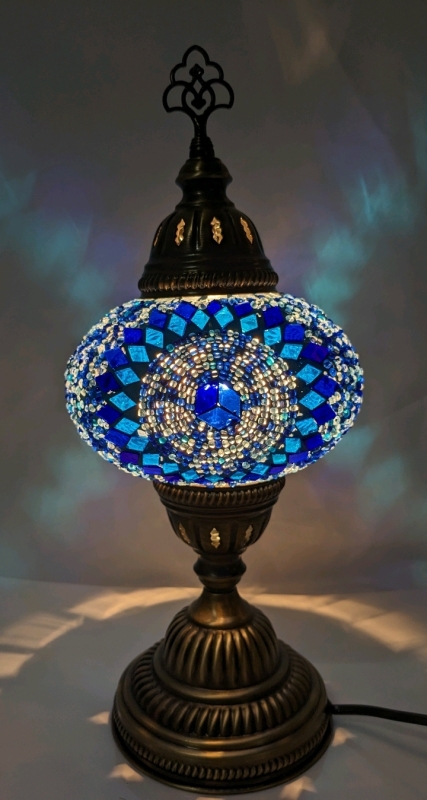 New Turkish Mosaic Globe Desk Lamp (Blue)