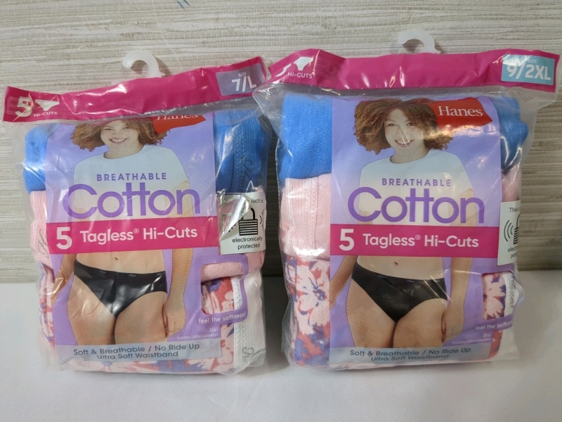 2 New 7/L/9/2XLWomens Hanes Hi Cut Underwear - 5 per Pack