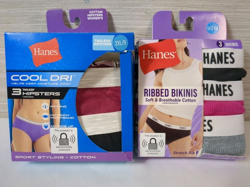 2 New 9/2XLWomens Hanes Hipsters & Ribbed Bikini Underwear - 3 per Pack