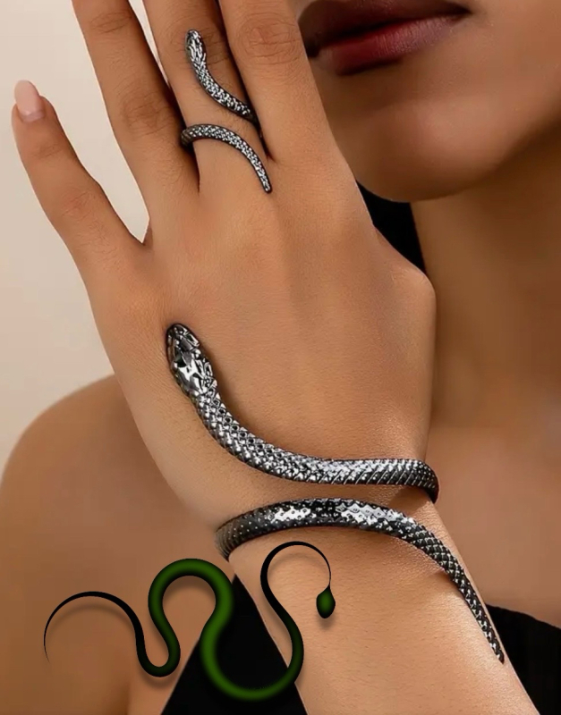 2 Piece Iron Twisted Snake Bracelet and Ring Set Sizes listed in description