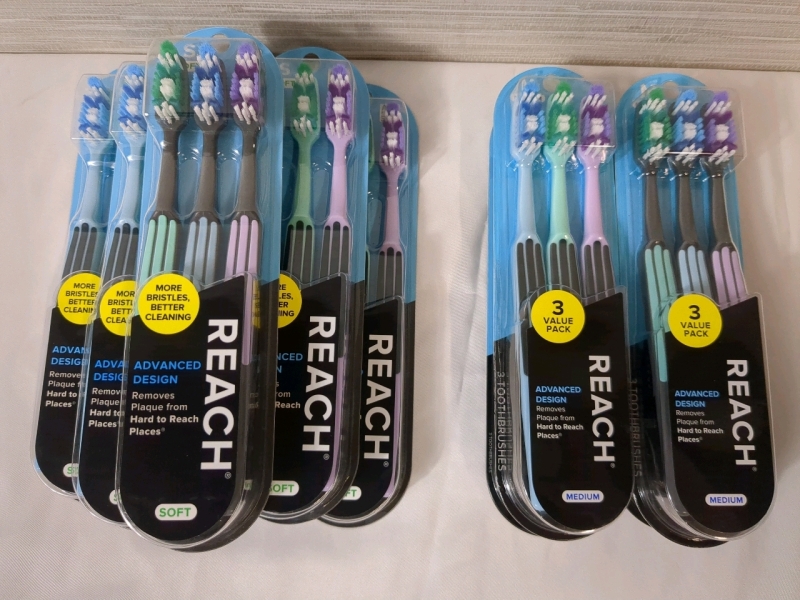 10 New Reach Advanced Design Soft & Medium Toothbrushes 3 Pack