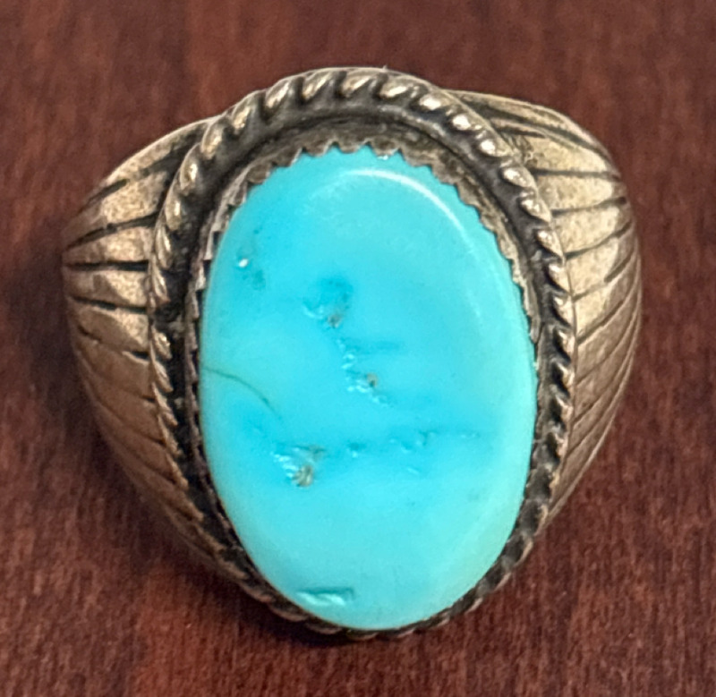 Vintage Native Turquoise Ring Stamped Sterling Size 9