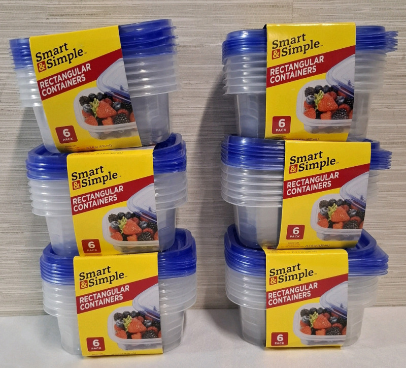 6 New Smart & Simple Rectangular Containers Set | 6 Pack Each Set | 630ml Each