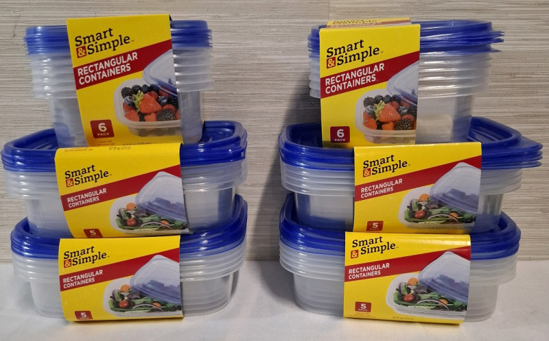6 New Smart & Simple Rectangular Containers Set | 2 Small Size - 630ml (6pack each) and 4 Large Size - 1.1L (5 pack each)