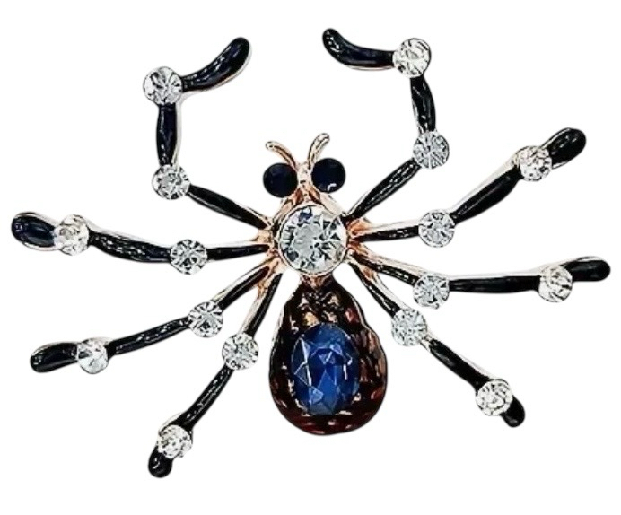 Beautiful Spider Brooch Rhinestones Cabochon Enamel Approximately 2 x 1.5 Inch