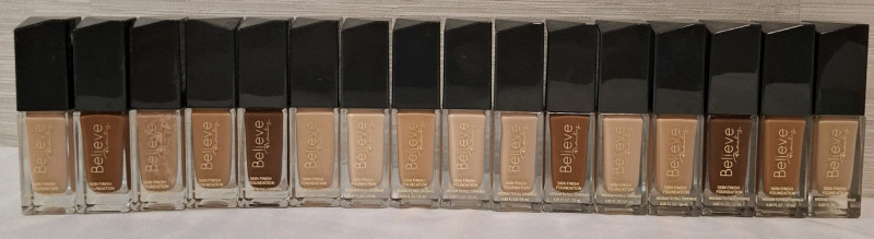 16 New Believe Beauty Skin Foundations | Medium to Full Coverage | 25ml each | Assorted Shades include- She'll, Hazelnut, Porcelan, Soft Beige,Cashmere, Linen, Chestnut, Sand, Nude, Neural Tan