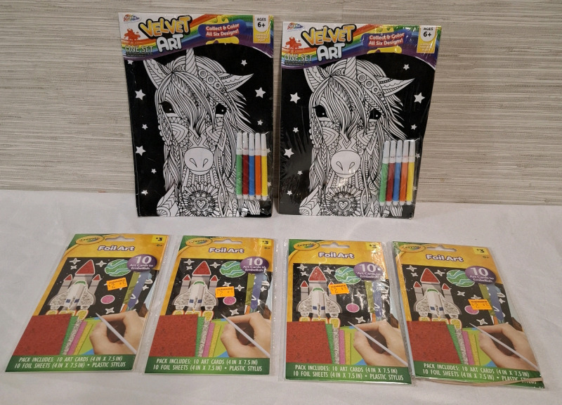 2 New Velvet Art Collect & Color Sets and 4 Crayola New Foil Art Sets
