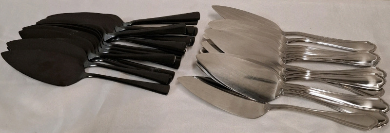 36 New Stainless Steel Cake Servers | 20 Black & 16 Traditional | Height: 9.5" each