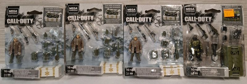 4 New Mega Construx Call of Duty Action Figure Boxes | 2 WWII Winter Crate Boxes & 2 Hazmat Crate Boxes | Package Measurements: 6" X 5"