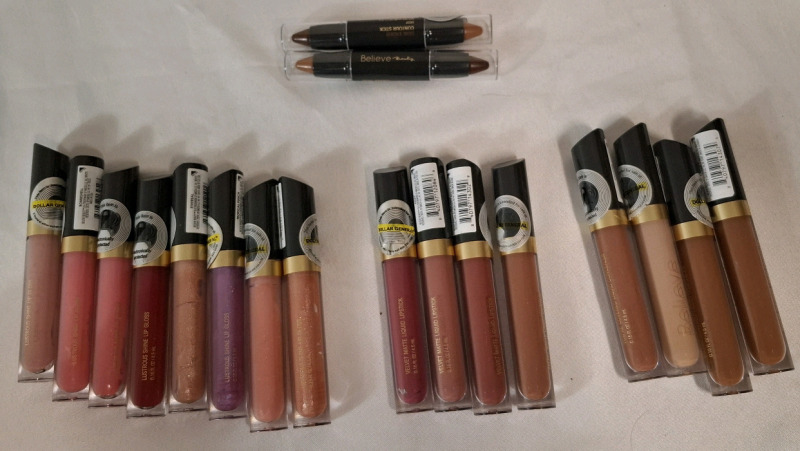 18 New Assorted Believe Beauty Lip Glosses, Liquid Lipsticks, Concealers & Dual Ended Contour Sticks