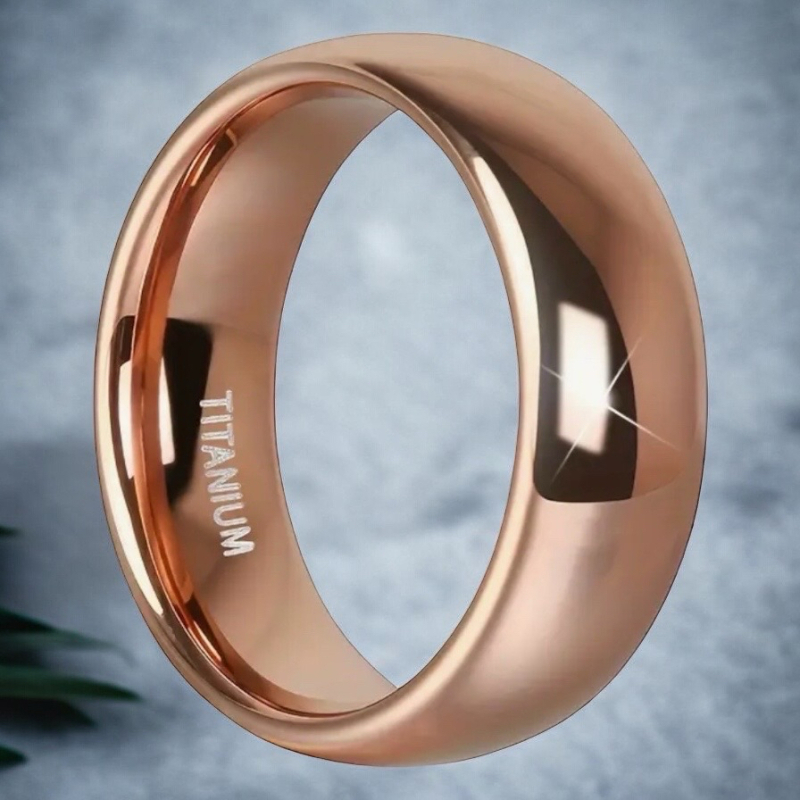 New Lovely Ring Rose Golden Colour 6mm Titanium Steel Band Stamped Size 7
