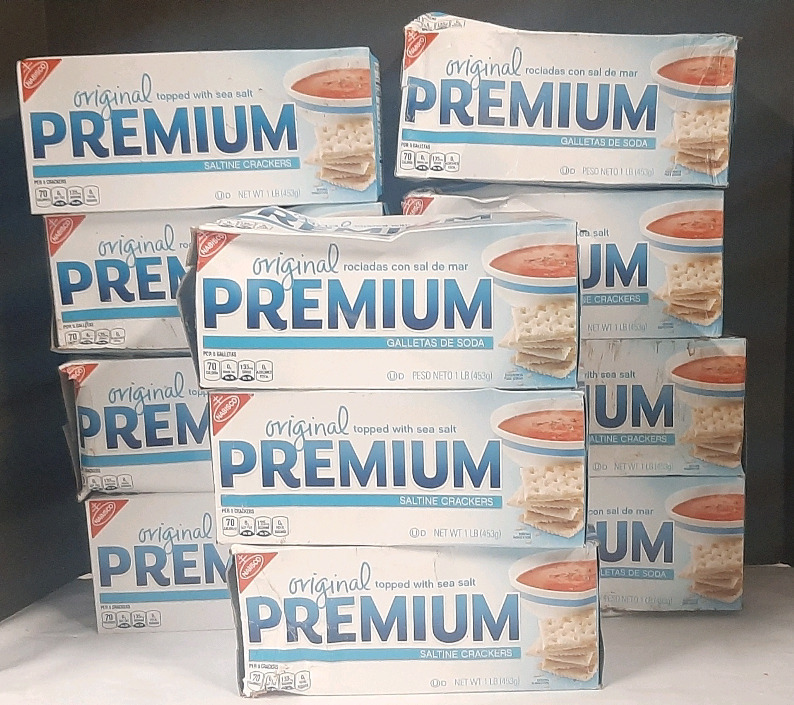 11 New Nabisco Premium Saltine Crackers Topped with Sea Salt (453g each, Best Before June 25th 2025. Packages are Damaged But Does Not Impact Food Inside)