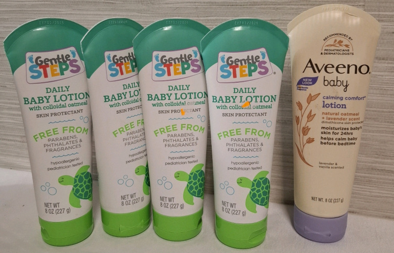 5 New Baby Lotions | 1 Aveeno Baby Lotion (8oz) & 4 Gentle Steps Baby Lotions (8oz each)