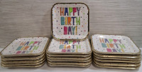 18 New Happy Birthday Themed Party Plate Sets | 8 Plates per set | Measurements: 22.2cm &times; 22.2cm