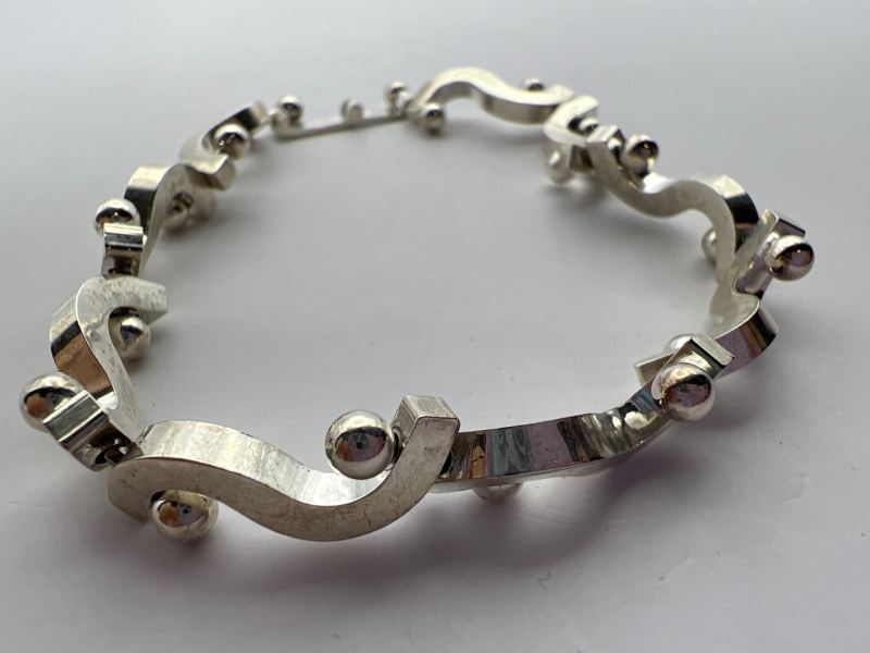 925 Sterling Fancy Modernist Link Bracelet Stamped