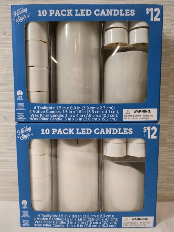 2 New Boxes 10 Pack Holiday Style Wax LED Candles Batteries Not Include