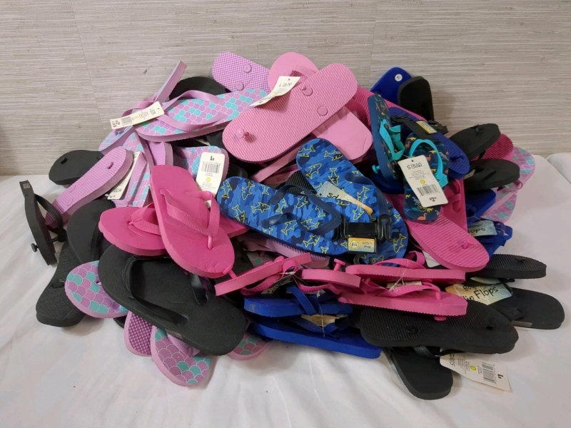 48 New Pairs of Flip Flops for Toddlers and Kids Sizes S/M/L
