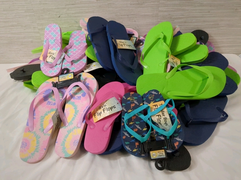 35 New Pairs of Flip Flops for Toddlers/Kids/Adults Sizes S/M/L