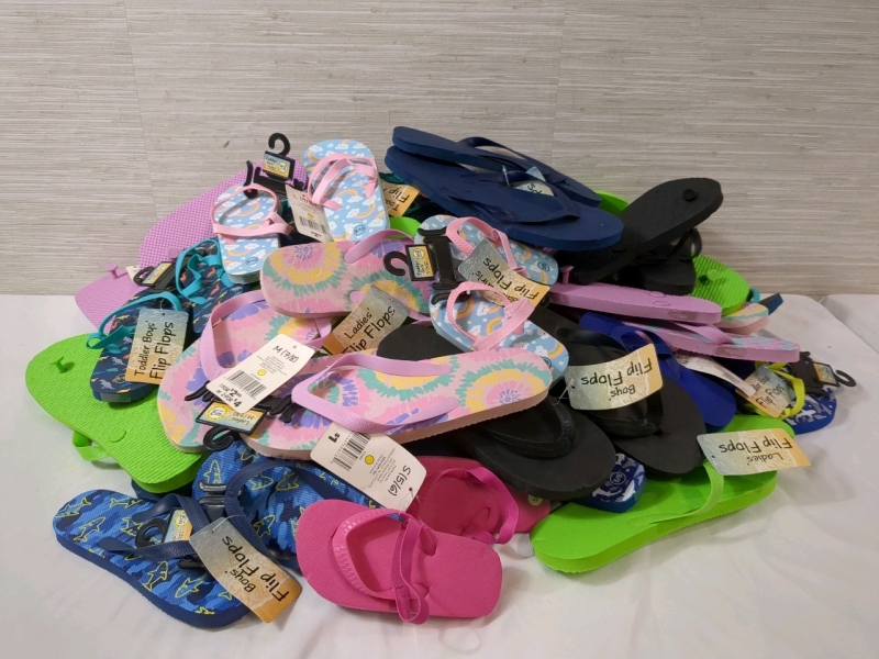 45 New Pairs of Flip Flops for Toddlers/Kids/Adults Sizes S/M/L