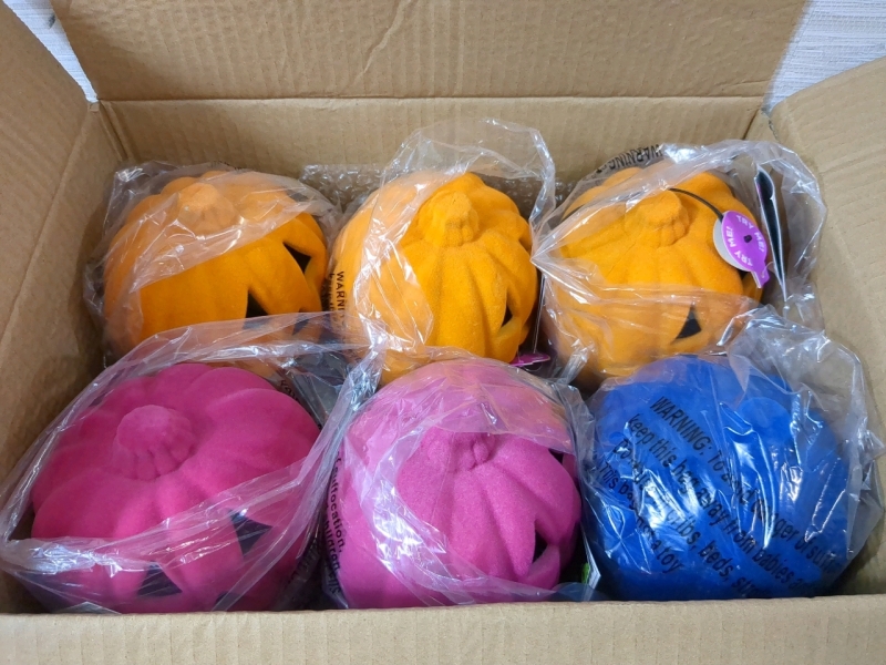 6 New Fuzzy LED Light Up Halloween Pumpkins Approx 6 Inches Tall
