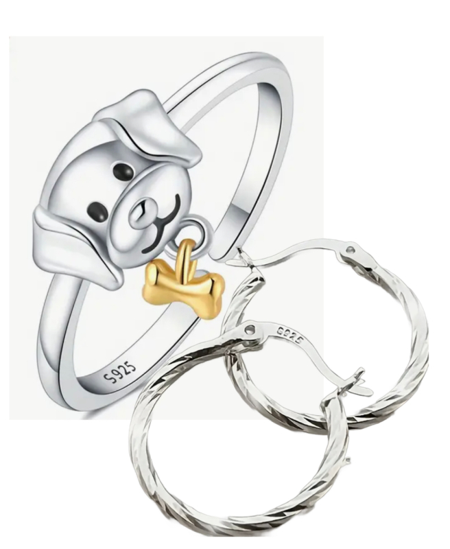 925 Sterling twisted hoop earring 925 Adorable Dog Ring with bone Treat Dangle Stamped more in description