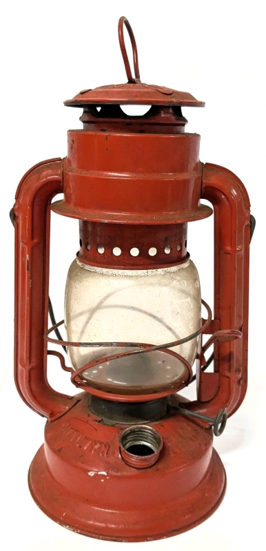 Vintage Red Chalwyn Tropic England Hurricane Oil Lamp With Original Glass, Missing Cap - 10" Tall Excl Hook