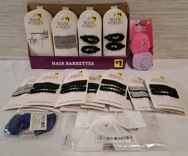 38 New Assorted Hair Pins, Barrette and Ties