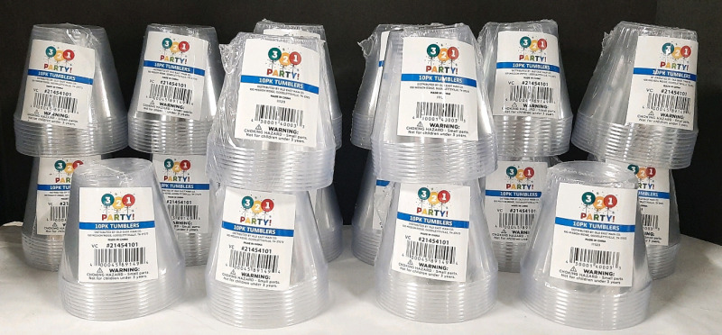 18 New 10-Packs of Plastic Tumblers (3" Tall, 3&frac12;" Diameter)