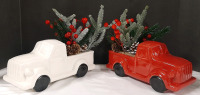 2 New Porcelain Holiday Truck Decoration Arrangements (10" Long, 5" Tall)