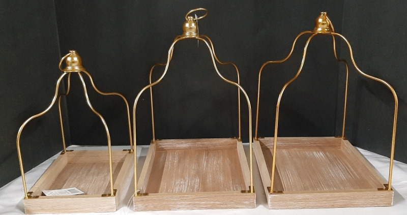 3 New Wooden Base "Lanterns" w/ Handles (8"&times;6", 9&frac12;"&times;8")