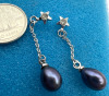 18K White GP Black Fresh Water Pearl Drops Sterling Baltic Amber Earrings - 4
