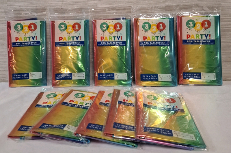 10 New Party Foil Tablecovers | Measurements- 54" X 84"