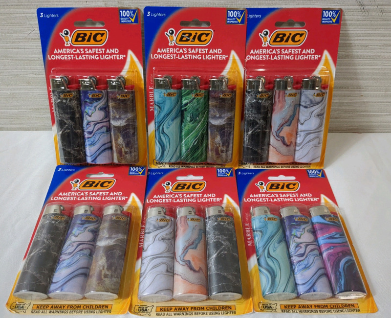 6 New 3-Pack Bic Lighters Marble Edition