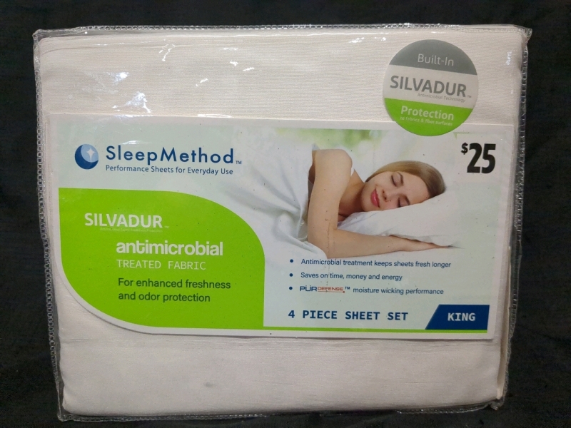 New King Size Sleep Method 4 Piece Sheet Set Silvadur Antimicrobial Treated