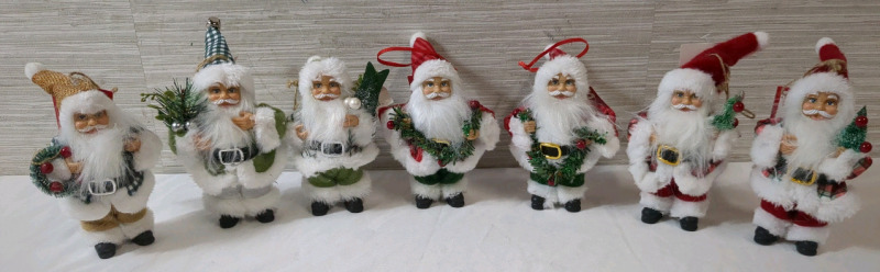 7 New Santa Christmas Ornaments Approx 6 Inches