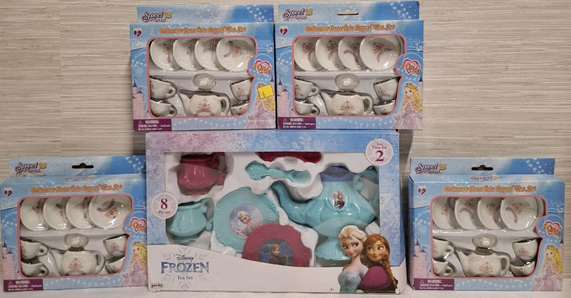 4 New Princess Porcelain Royal Tea Set Boxes & 1 New Disney Frozen Tea Set Box