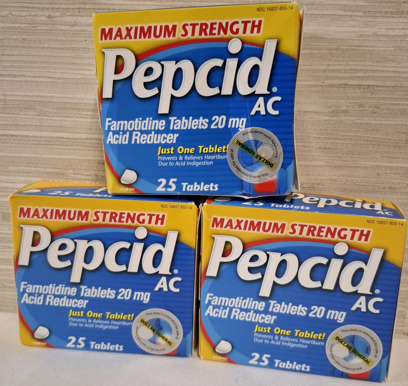 3 New Pepcie AC Famotidine Tablets Boxes 20mg | Acid Reducer | 25 Tablets per box | Measurements- 3.8" X 3.5" each | Best Before - January 2027