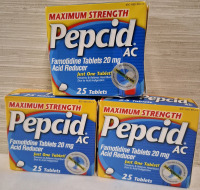 3 New Pepcie AC Famotidine Tablets Boxes 20mg | Acid Reducer | 25 Tablets per box | Measurements- 3.8" X 3.5" each | Best Before - January 2027